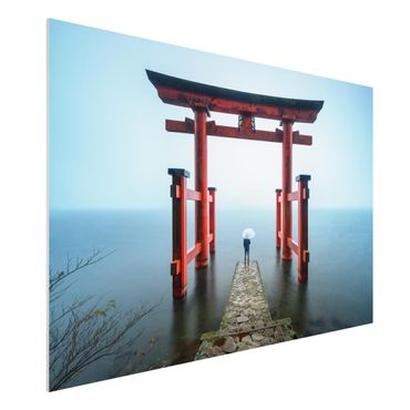 Forex Fine Art Print - Rotes Torii am Ashi-See - Querformat 3:2