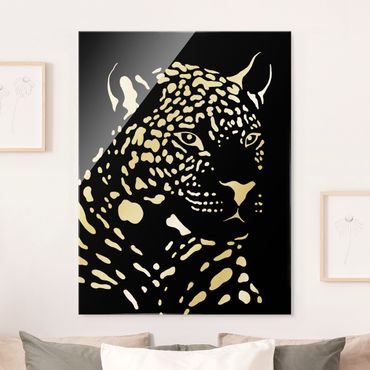 Glasbild - Safari Tiere - Portrait Leopard Schwarz - Hochformat 3:4