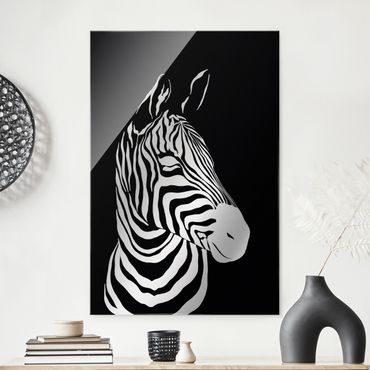 Glasbild - Safari Tiere - Portrait Zebra Schwarz - Hochformat 2:3