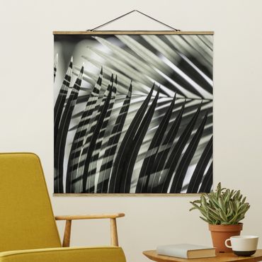 Stoffbild mit Posterleisten - Schattenspiel auf Palmenwedel - Quadrat 1:1