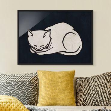 Bild mit Rahmen - Schlafende Katze Illustration - Querformat