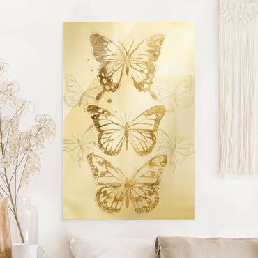 Glasbild - Schmetterlingskomposition in Gold I - Hochformat 2:3