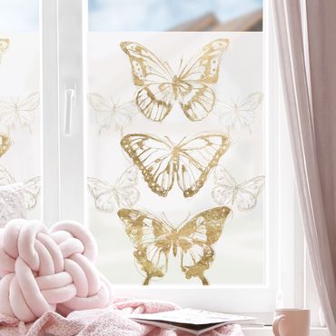 Fensterfolie - Sichtschutz - Schmetterlingskomposition in Gold II - Fensterbilder