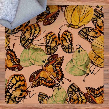 Kork-Teppich - Schwarm von Gelben Schmetterlingen - Quadrat 1:1