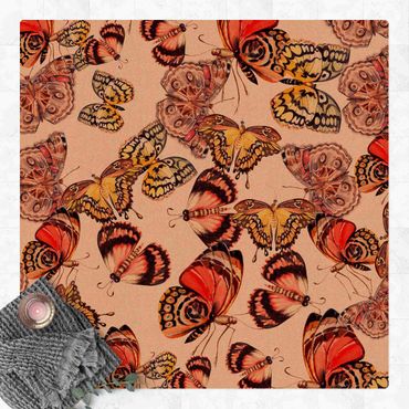 Kork-Teppich - Schwarm von Schmetterlingen Pfauenauge - Quadrat 1:1