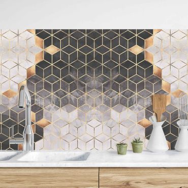 Küchenrückwand - Schwarz Weiß goldene Geometrie II