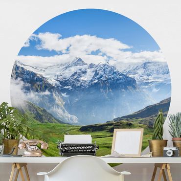 Runde Tapete selbstklebend - Schweizer Alpenpanorama