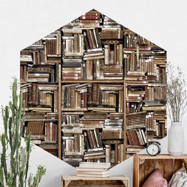 Hexagon Mustertapete selbstklebend - Shabby Bücherwand