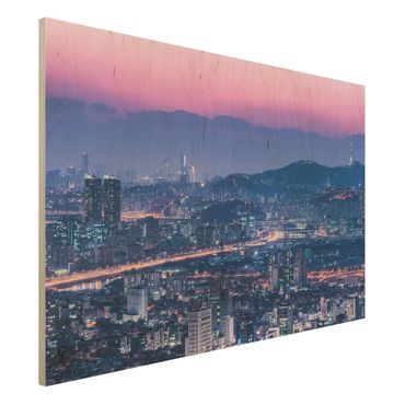 Holzbild - Skyline von Seoul - Querformat