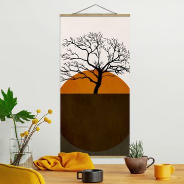 Stoffbild mit Posterleisten - Sonne mit Baum - Hochformat