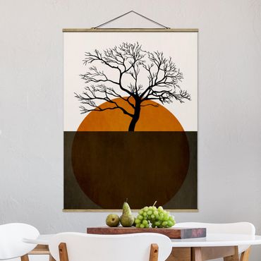 Stoffbild mit Posterleisten - Sonne mit Baum - Hochformat