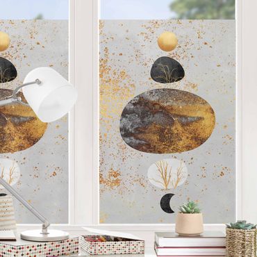 Fensterfolie - Sichtschutz - Sonne und Mond in Goldglanz - Fensterbilder