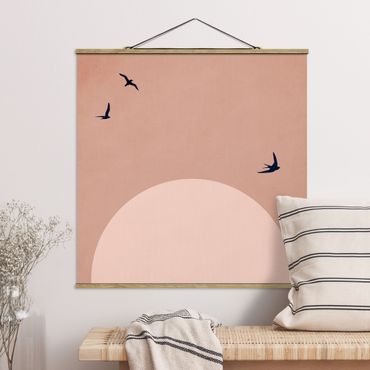 Stoffbild mit Posterleisten - Sonnenuntergang in Rosa - Quadrat
