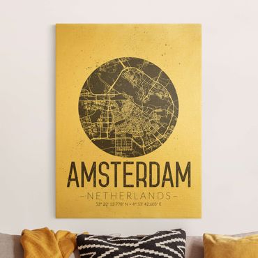 Leinwandbild - Stadtplan Amsterdam - Retro - Hochformat 4:3