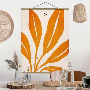 Stoffbild mit Posterleisten - Strahlende Blätter in Orange - Hochformat
