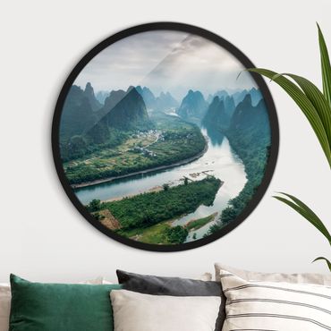 Rundes Gerahmtes Bild - Talblick über den Li-Fluss