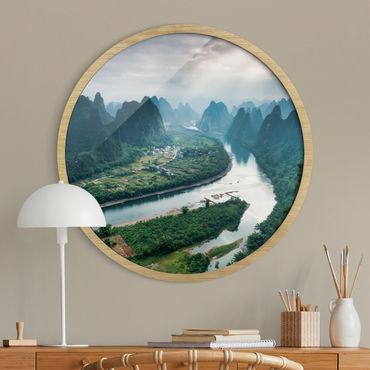 Rundes Gerahmtes Bild - Talblick über den Li-Fluss
