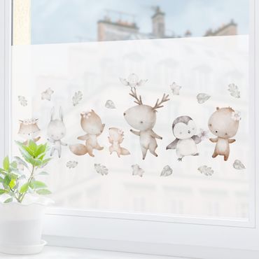 Fensterfolie - Sichtschutz - Tanzende Waldtierfreunde - Fensterbilder