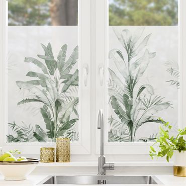 Fensterfolie - Sichtschutz - Tropische Palmen und Blätter - Fensterbilder