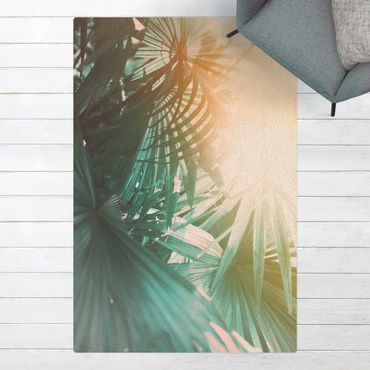 Kork-Teppich - Tropische Pflanzen Palmen bei Sonnenuntergang - Hochformat 2:3