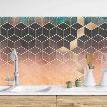 Küchenrückwand - Türkis Rosé goldene Geometrie II