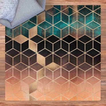 Kork-Teppich - Türkis Rosé goldene Geometrie - Quadrat 1:1