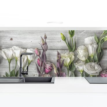 Küchenrückwand - Tulpen-Rose Shabby Holzoptik