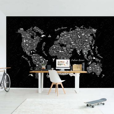 Fototapete - Typografie Weltkarte schwarz