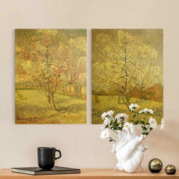 Leinwandbild 2-teilig - Vincent van Gogh - Blühende Pfirsichbäume im Garten