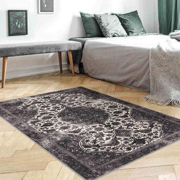 Teppich - Vintage Blüten Teppich Schwarz