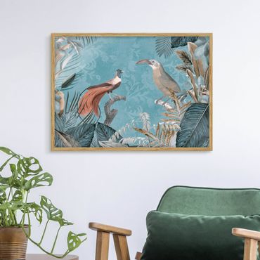 Bild mit Rahmen - Vintage Collage - Paradiesvögel - Querformat 4:3