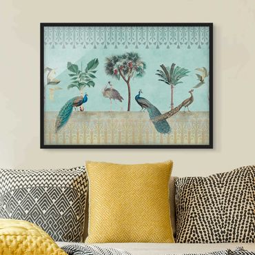 Bild mit Rahmen - Vintage Collage - Tropische Vögel mit Palmen - Querformat 4:3