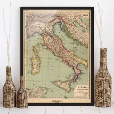 Bild mit Rahmen - Vintage Landkarte Italien - Hochformat
