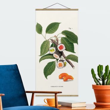 Stoffbild mit Posterleisten - Vintage Pflanze - Sushi - Hochformat