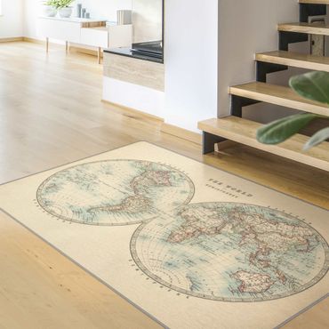 Teppich - Vintage Weltkarte Die zwei Hemispheren