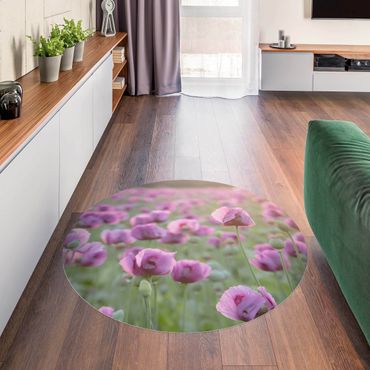 Runder Vinyl-Teppich - Violette Schlafmohn Blumenwiese im Frühling