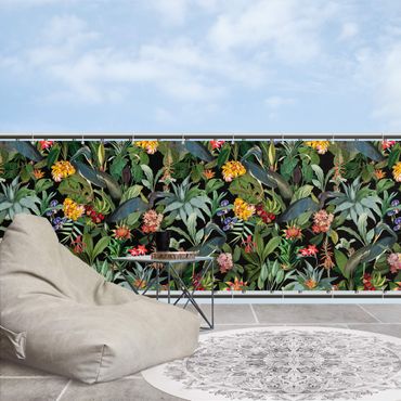 Balkon Sichtschutz - Vögel mit Tropischen Blumen