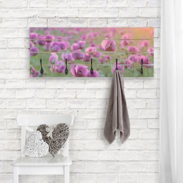 Wandgarderobe Holz - Violette Schlafmohn Blumenwiese im Frühling