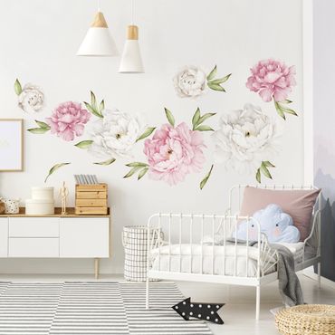 Wandtattoo Blumen Kirschblüten Aquarell weiß Wandaufkleber Wohnzimmer 150x60cm