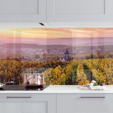 Küchenrückwand - Weinplantage bei Sonnenuntergang