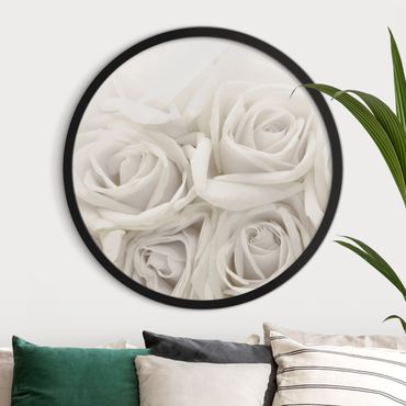Rundes Gerahmtes Bild - Weiße Rosen