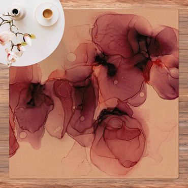 Kork-Teppich - Wilde Blüten in Violett und Gold - Quadrat 1:1