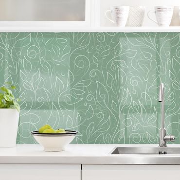 Küchenrückwand - Wildes Pflanzen Muster auf Grün II