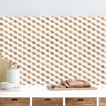 Küchenrückwand - Würfel Muster in 3D Gold II