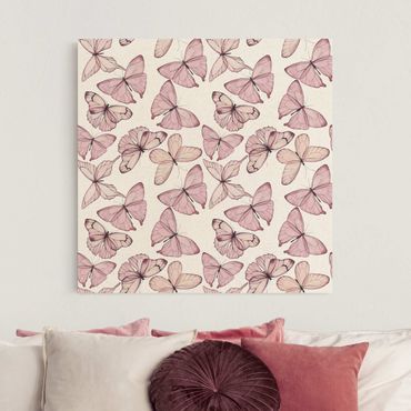 Leinwandbild Natur - Zarte Rosa Schmetterlinge - Quadrat 1:1