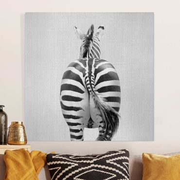 Leinwandbild - Zebra von hinten Schwarz Weiß - Quadrat 1:1