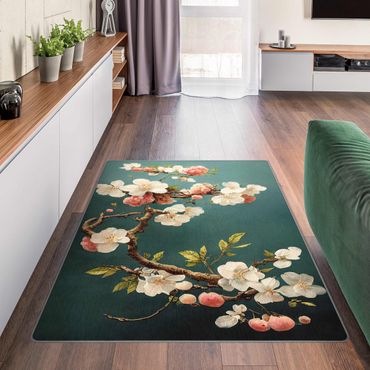 Teppich - Zweig mit Blüten auf Türkis