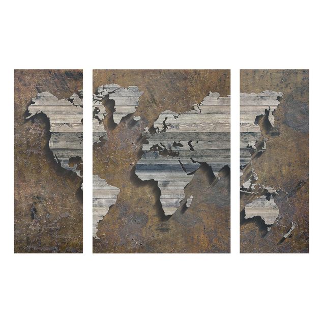 Wandbilder Holz Rost Weltkarte