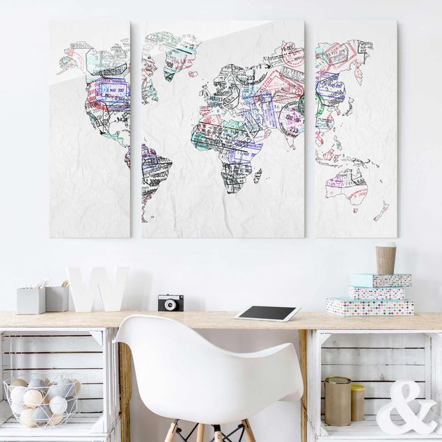 Glasbilder mit Spruch Reisepass Stempel Weltkarte