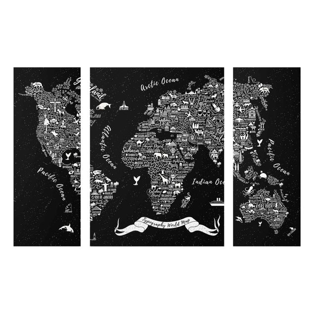 Wandbilder Typografie Weltkarte schwarz